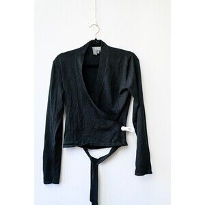 Layfayette 148 Black Silk Blend Black wrap cardigan sweater top long sleeve M